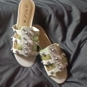 Unisa Silver-Studded White Sandals